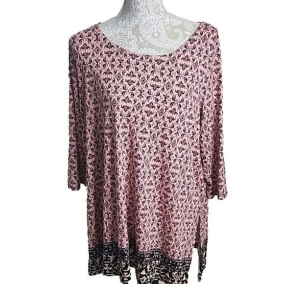 Rachel Ashwell Top Tunic Pink Print 3/4 Sleeve Boho Women's 1X - Picture 1 of 7